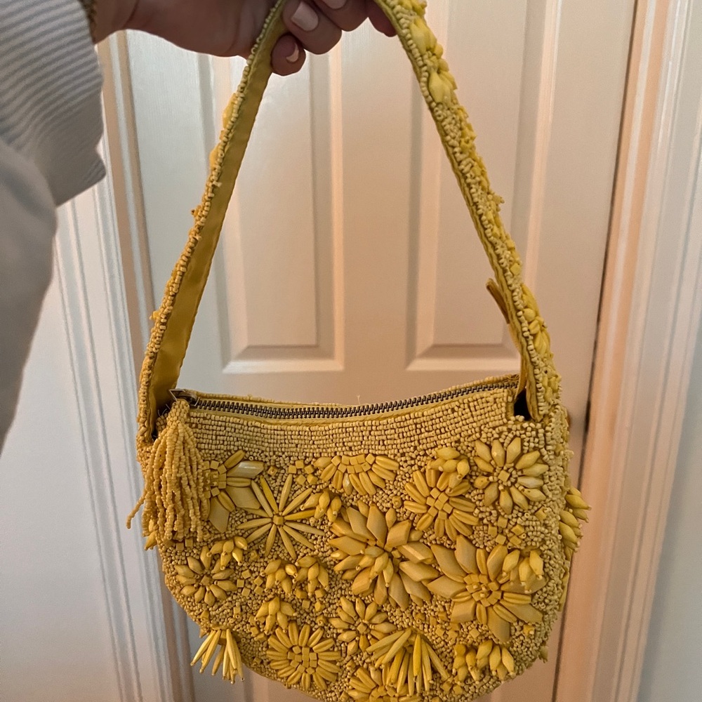Yellow Beaded Floral Women's Bag
